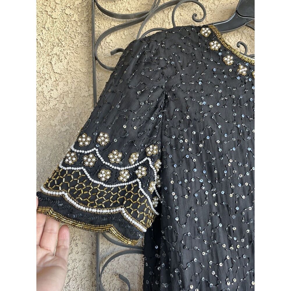 Lawrence Kazar Beaded Top - Size XL - Black/ Gold - Picture 2 of 10